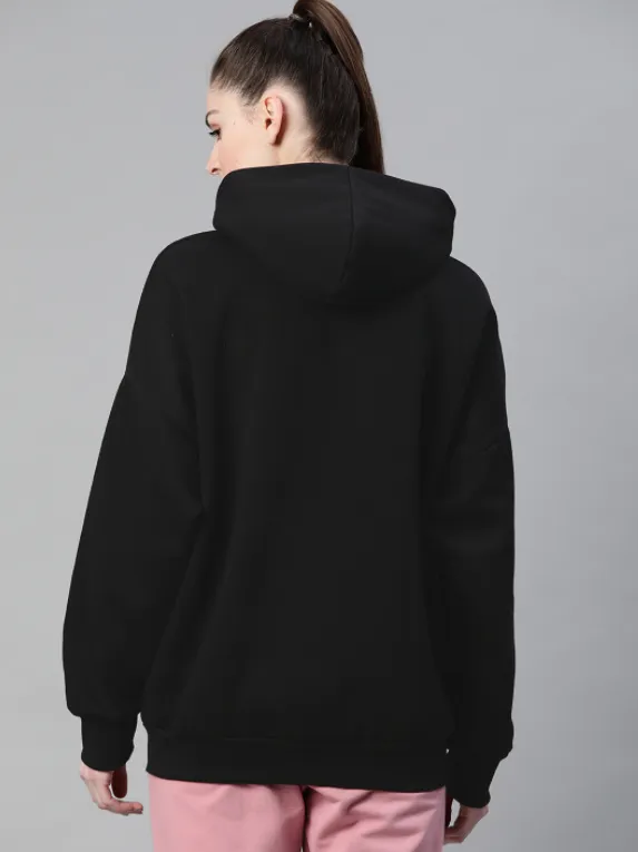 Women's Black Solid Hooded Sweatshirt