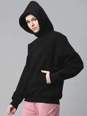 Women's Black Solid Hooded Sweatshirt