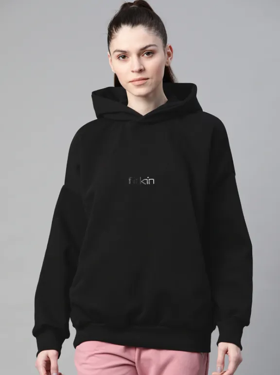 Women's Black Solid Hooded Sweatshirt