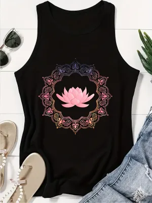 Women's Breathable Activewear Tank Top – Lotus Print Racerback Sports Vest