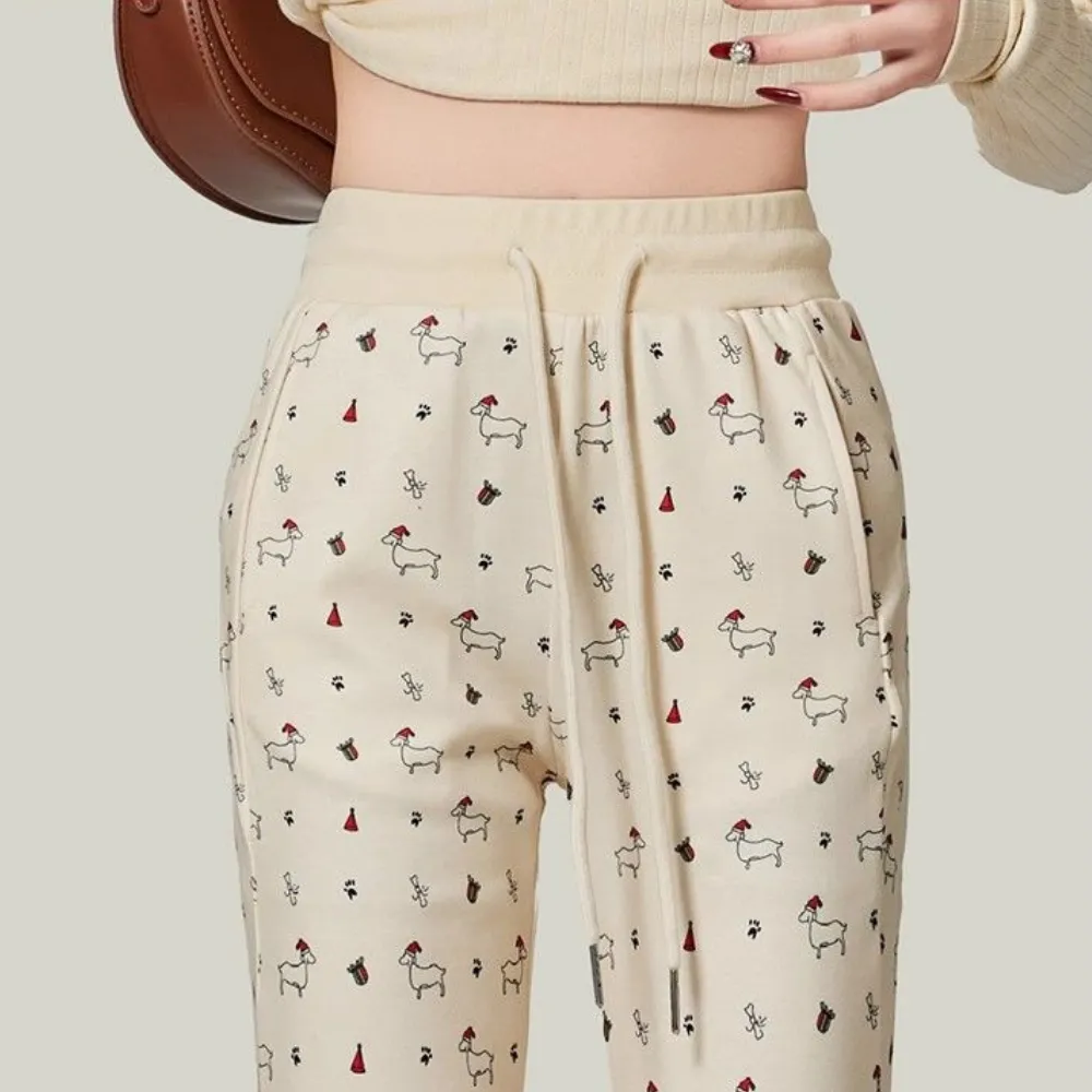 Women's Cute Puppy Floral Sweatpants