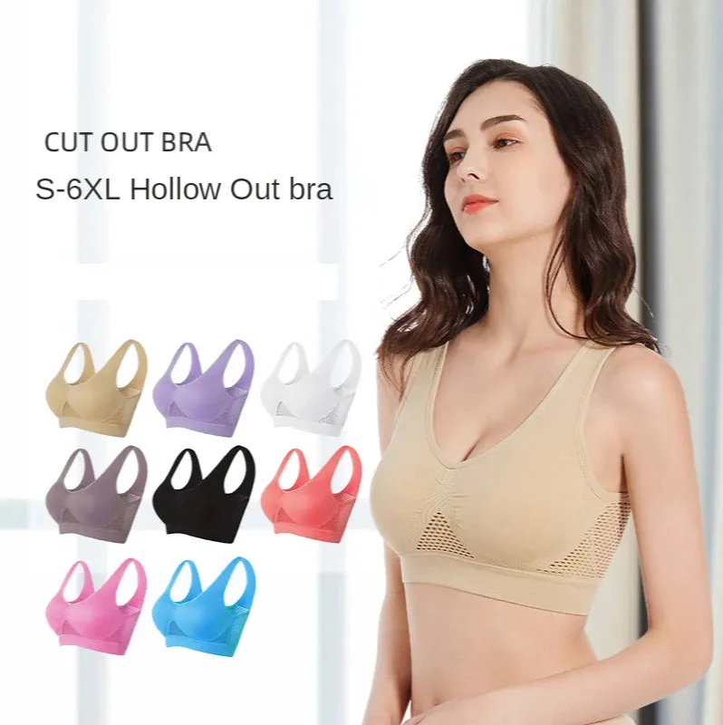 Women's Hollow Out Fitness Yoga Sports Bra - Padded Push-Up Seamless Athletic Vest