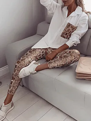 Womens It Girl Oversized Shirt and Snakeskin Legging Set