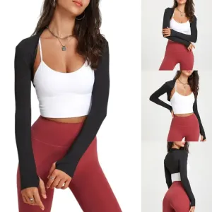 Women's Long Sleeve Open Front Crop Cardigan - All-Matching Sport Crop Top