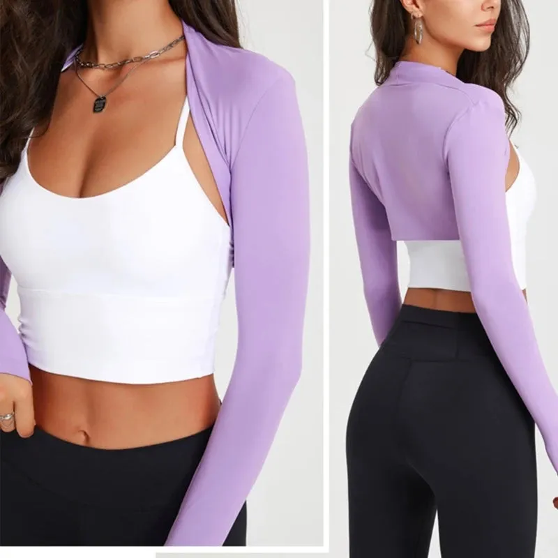 Women's Long Sleeve Open Front Crop Cardigan - All-Matching Sport Crop Top