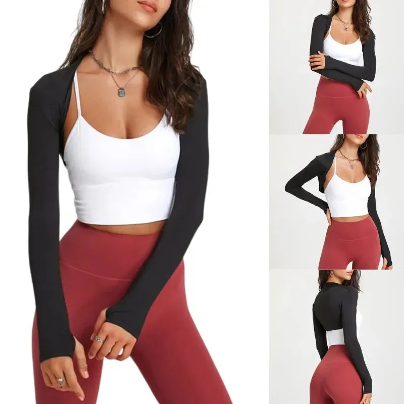 Women's Long Sleeve Open Front Crop Cardigan - All-Matching Sport Crop Top