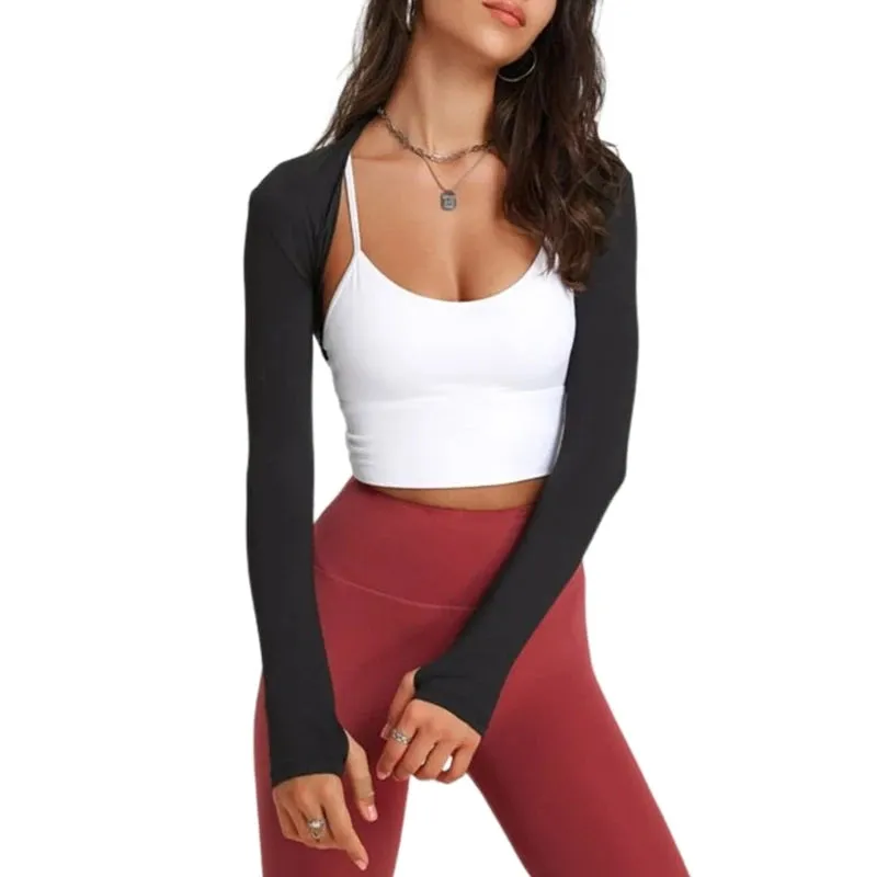 Women's Long Sleeve Open Front Crop Cardigan - All-Matching Sport Crop Top