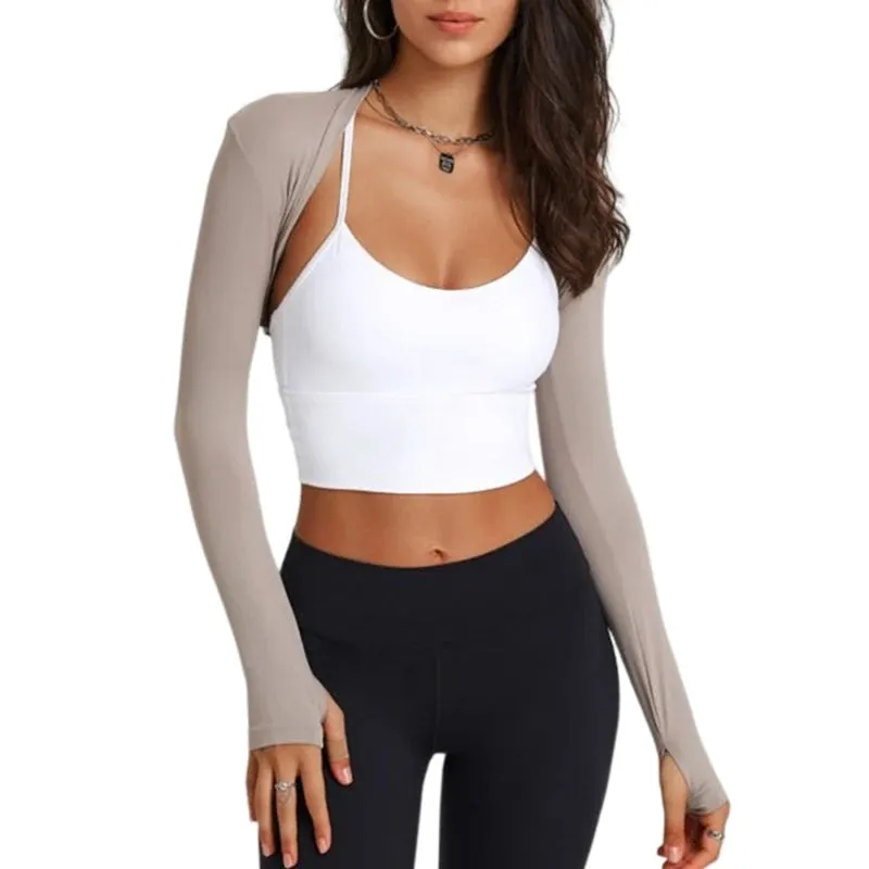 Women's Long Sleeve Open Front Crop Cardigan - All-Matching Sport Crop Top