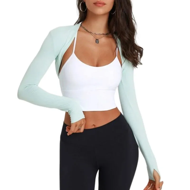 Women's Long Sleeve Open Front Crop Cardigan - All-Matching Sport Crop Top