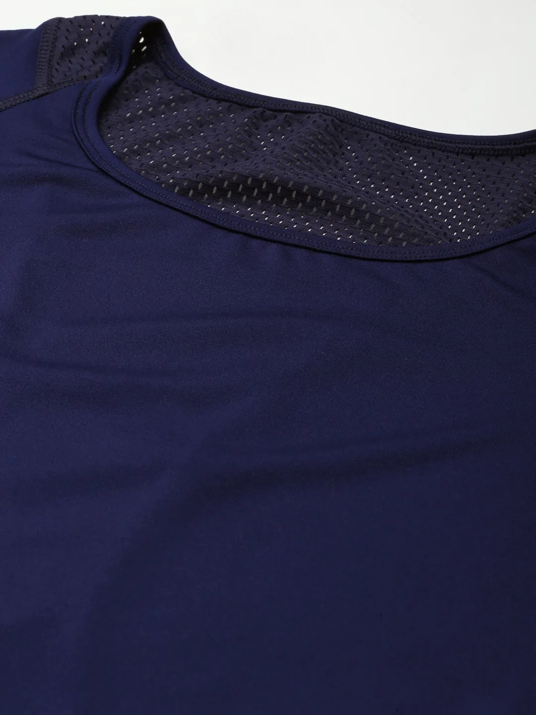 Women's Navy Blue Solid Mesh Inserts Training T-shirt