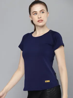 Women's Navy Blue Solid Mesh Inserts Training T-shirt