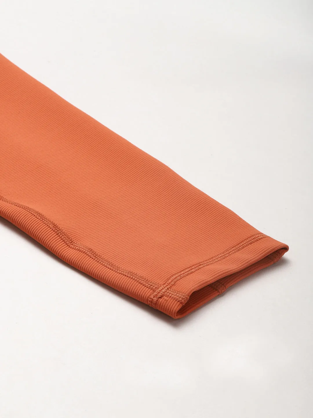 Women's Orange Ribbed High Waist Training Tights