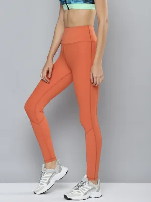 Women's Orange Ribbed High Waist Training Tights