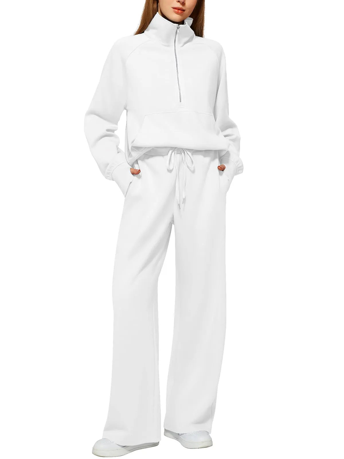 Women's Oversized Half Zip Wide Leg 2 Piece Outfits Lounge Set