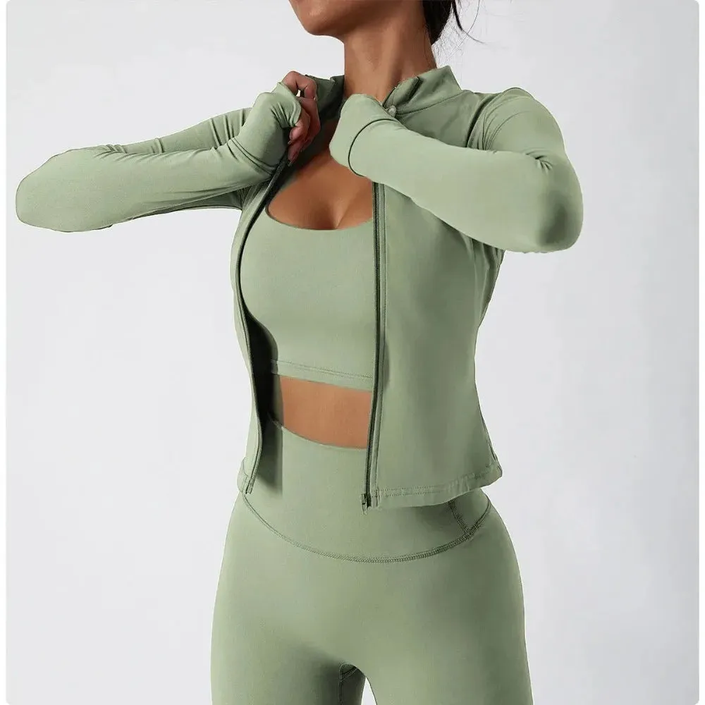Women's Quick-Dry Slim Fit Zip-Up Sports Jacket – Breathable Long-Sleeve Yoga & Running Top