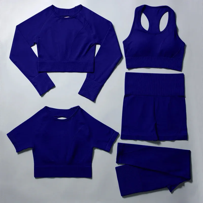 Women's Seamless Yoga Set - Plain High Waist Crop Top and Peach Hip Shorts Leggings Set
