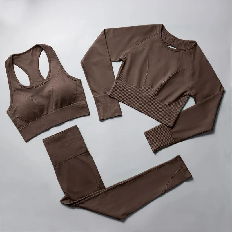 Women's Seamless Yoga Set - Plain High Waist Crop Top and Peach Hip Shorts Leggings Set