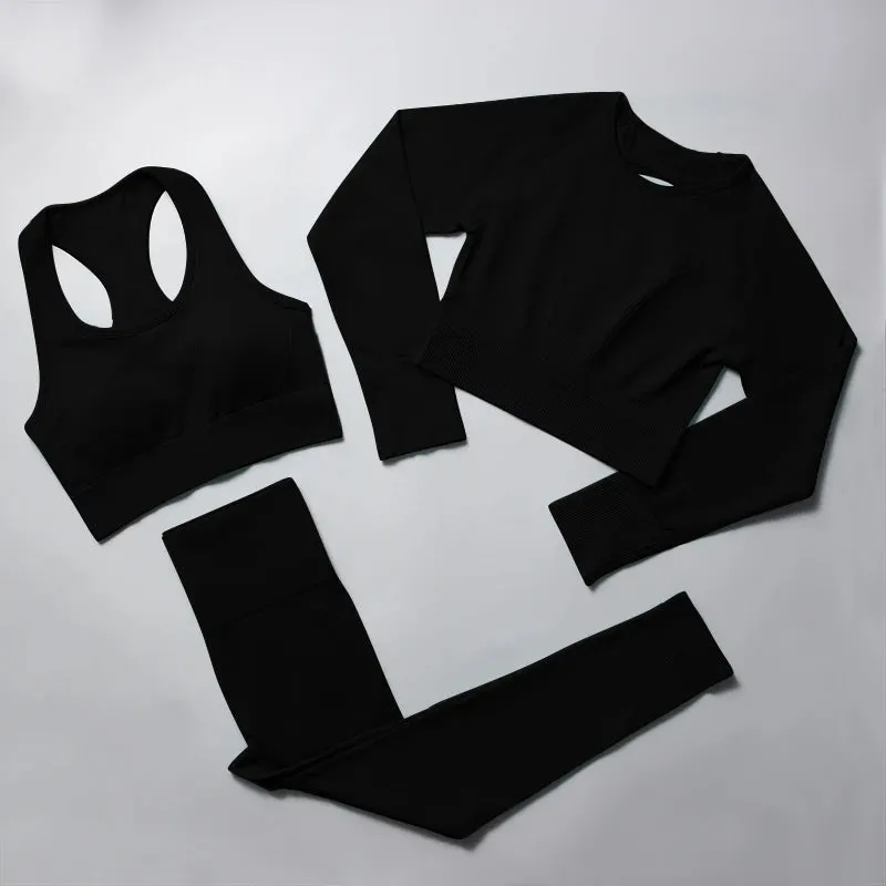 Women's Seamless Yoga Set - Plain High Waist Crop Top and Peach Hip Shorts Leggings Set