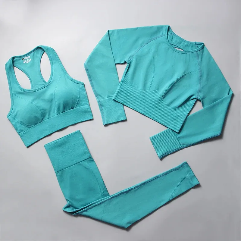 Women's Seamless Yoga Set - Plain High Waist Crop Top and Peach Hip Shorts Leggings Set