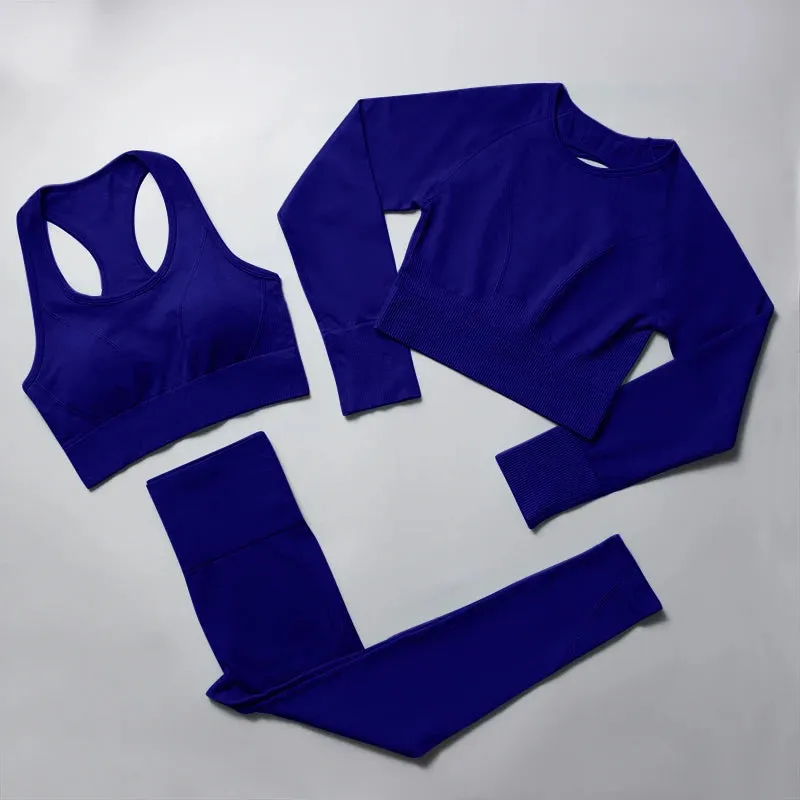 Women's Seamless Yoga Set - Plain High Waist Crop Top and Peach Hip Shorts Leggings Set