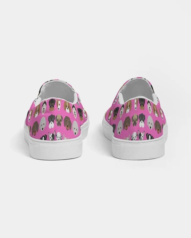 Womens Sneakers - Canvas Slip Ons - Pink Doggie Love Print by inQue.Style