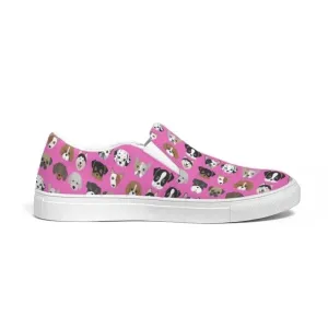 Womens Sneakers - Canvas Slip Ons - Pink Doggie Love Print by inQue.Style