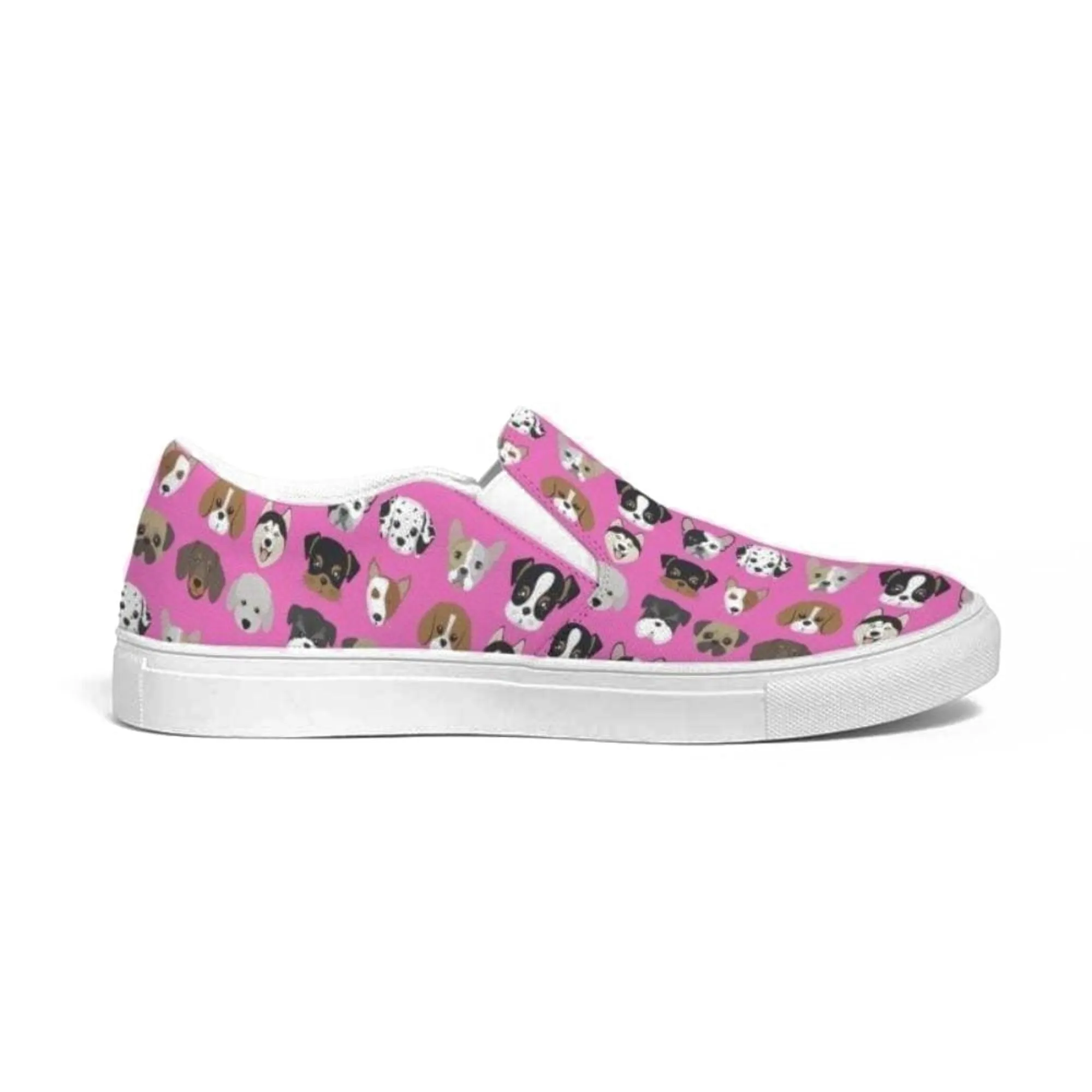 Womens Sneakers - Canvas Slip Ons - Pink Doggie Love Print by inQue.Style