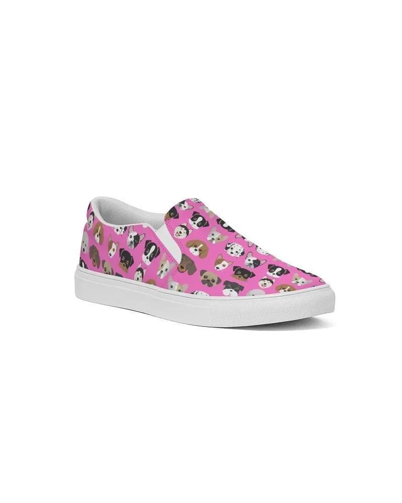 Womens Sneakers - Canvas Slip Ons - Pink Doggie Love Print by inQue.Style