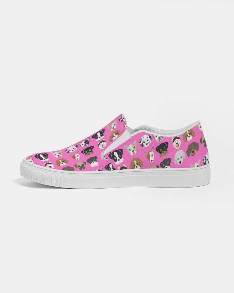Womens Sneakers - Canvas Slip Ons - Pink Doggie Love Print by inQue.Style