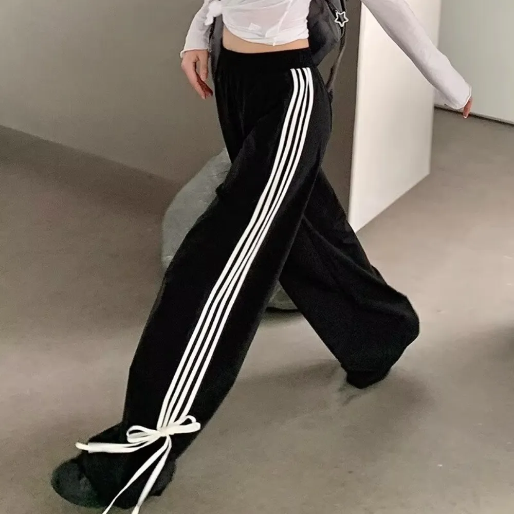 Women's Striped Braided Bow Sweatpants