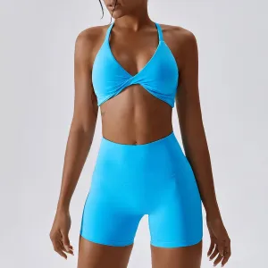 Women's Tracksuit Nude Feeling Yoga Set - 2 Piece Workout Sportswear Gym Clothing, Twist Bra High Waist Shorts, Fitness Sports Suits
