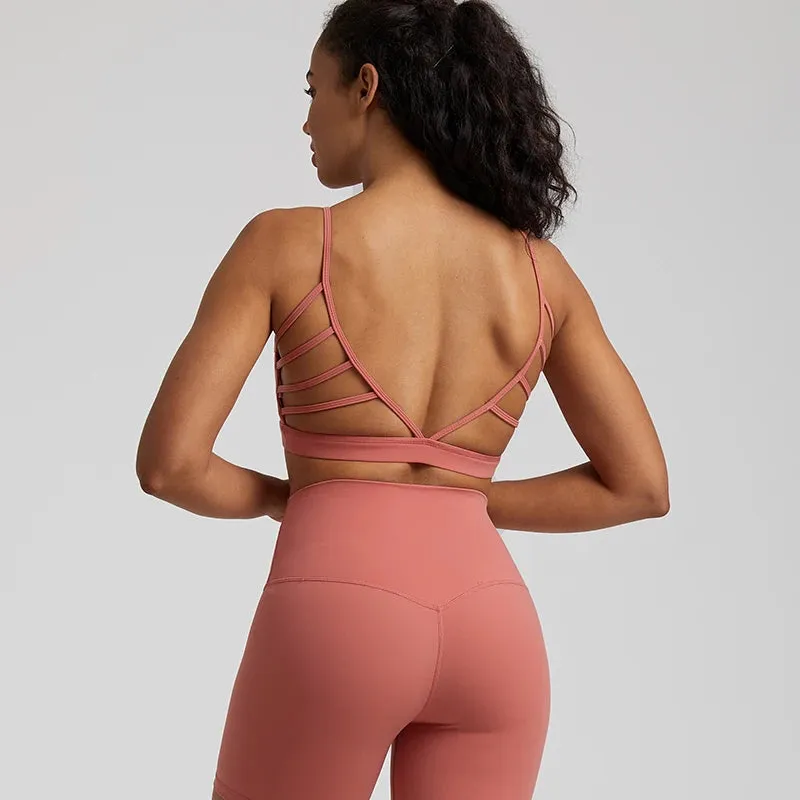 Women's V-Shaped Backless Sports Bras - Hollow Out Fitness Gym Bra, Padded Yoga Tank Tops