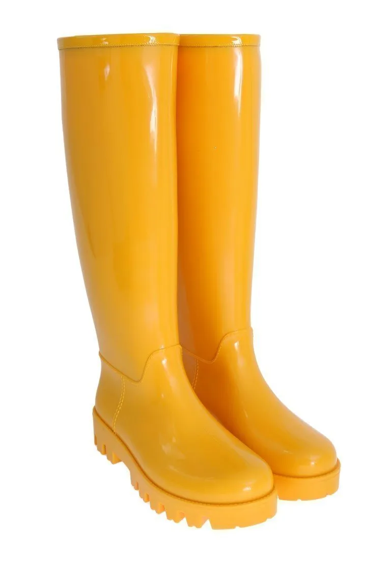 Yellow Rubber Knee Rain Boots