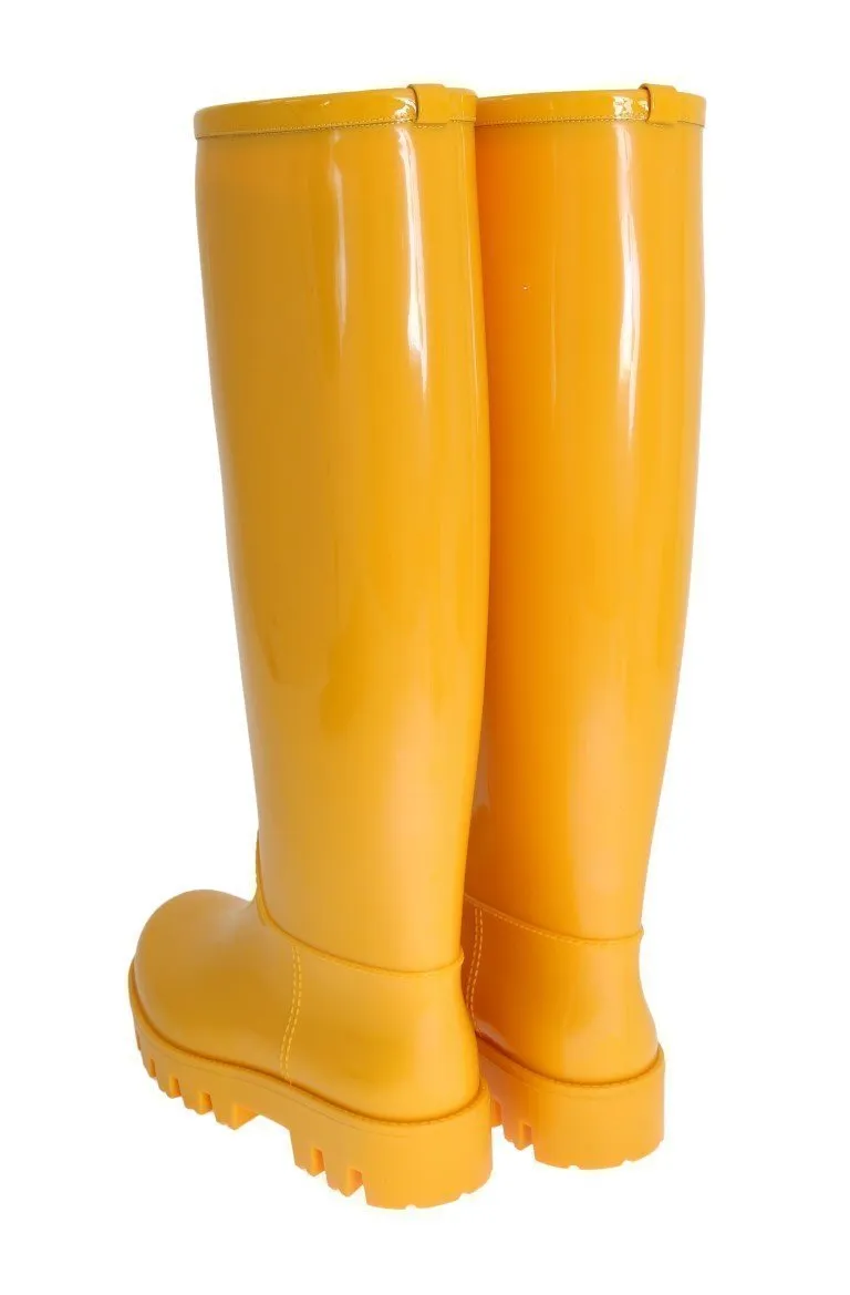 Yellow Rubber Knee Rain Boots