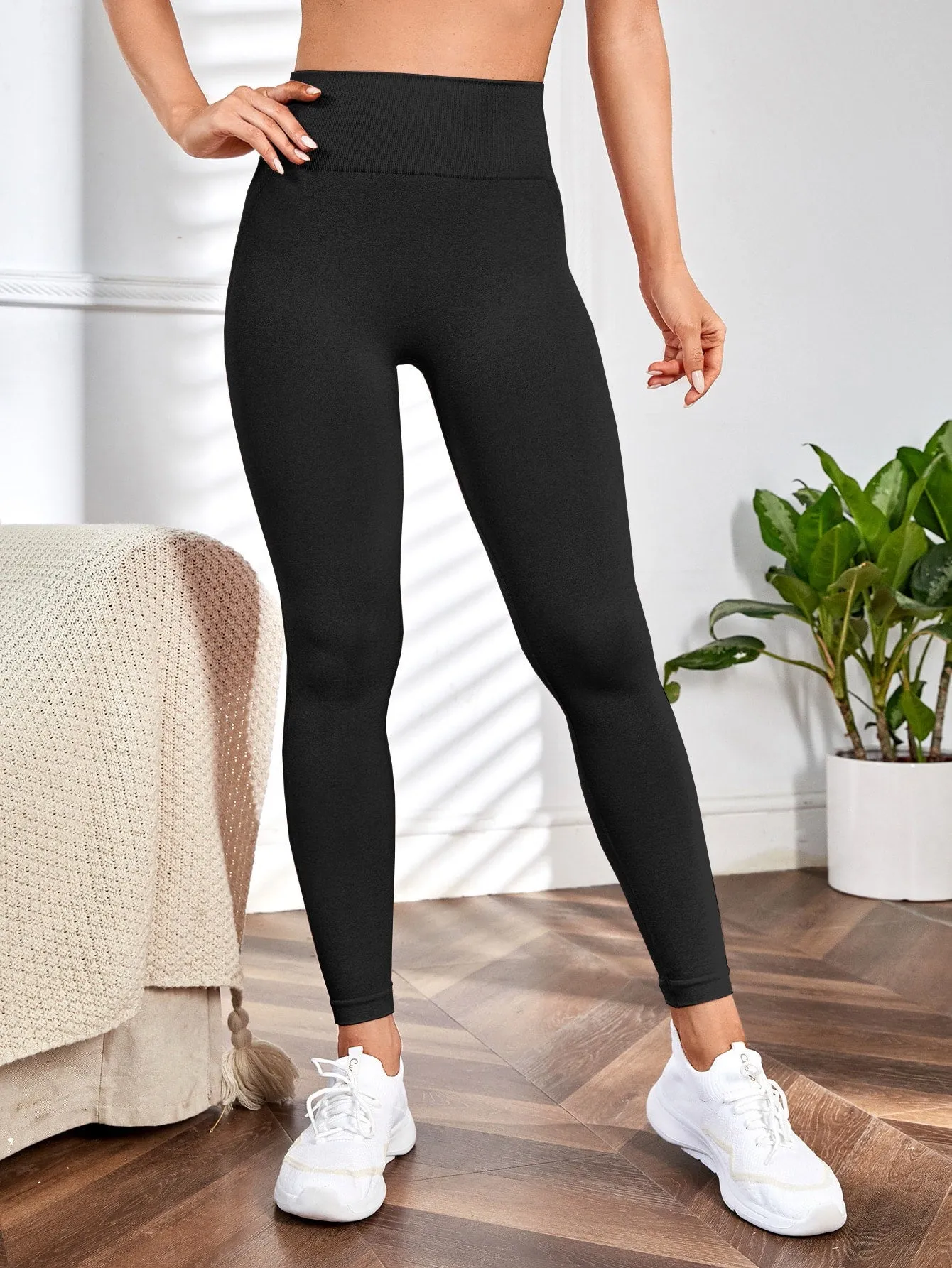 Yoga Leggings Seamless Wide Waistband Scrunch Butt Training Tights