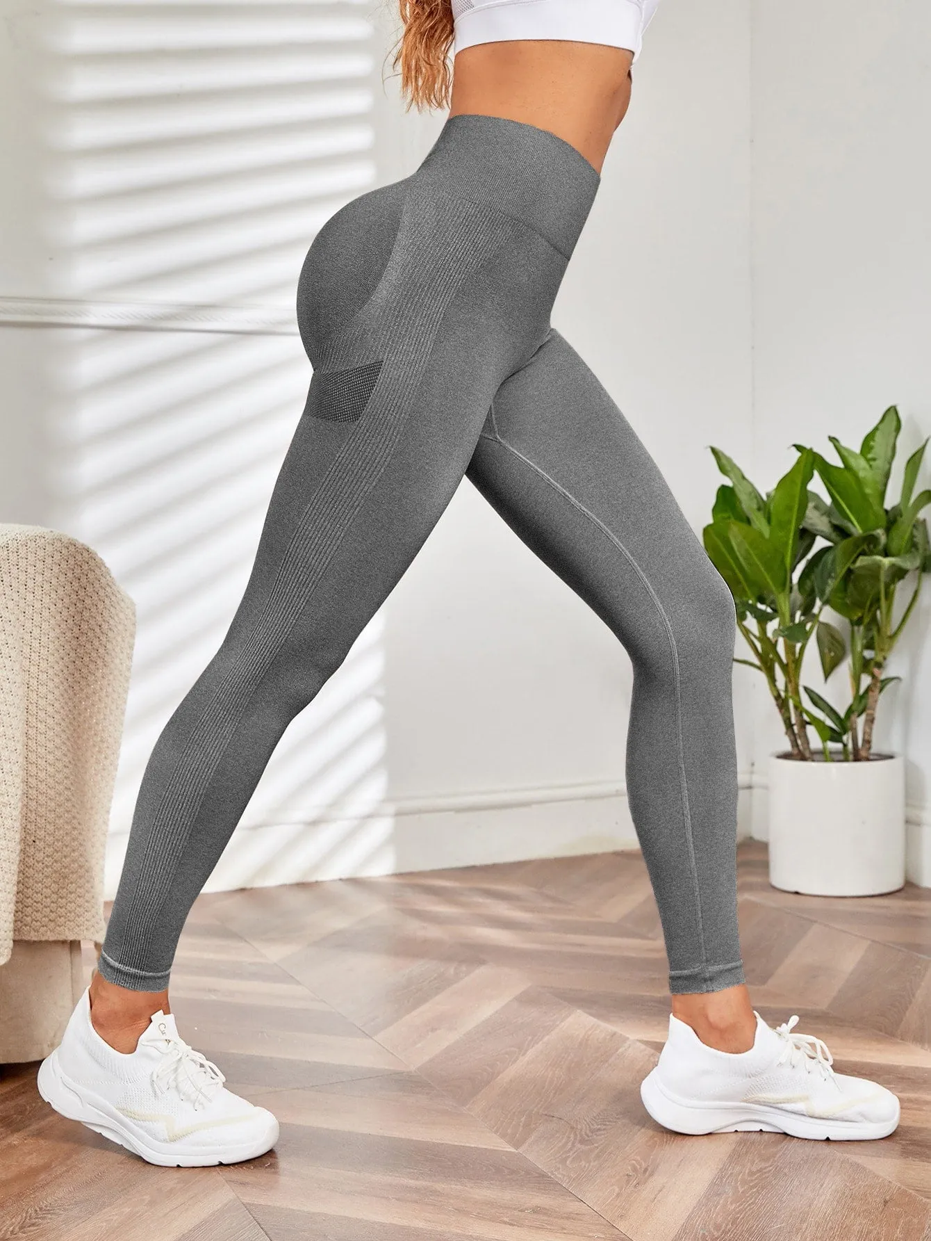 Yoga Leggings Seamless Wide Waistband Scrunch Butt Training Tights
