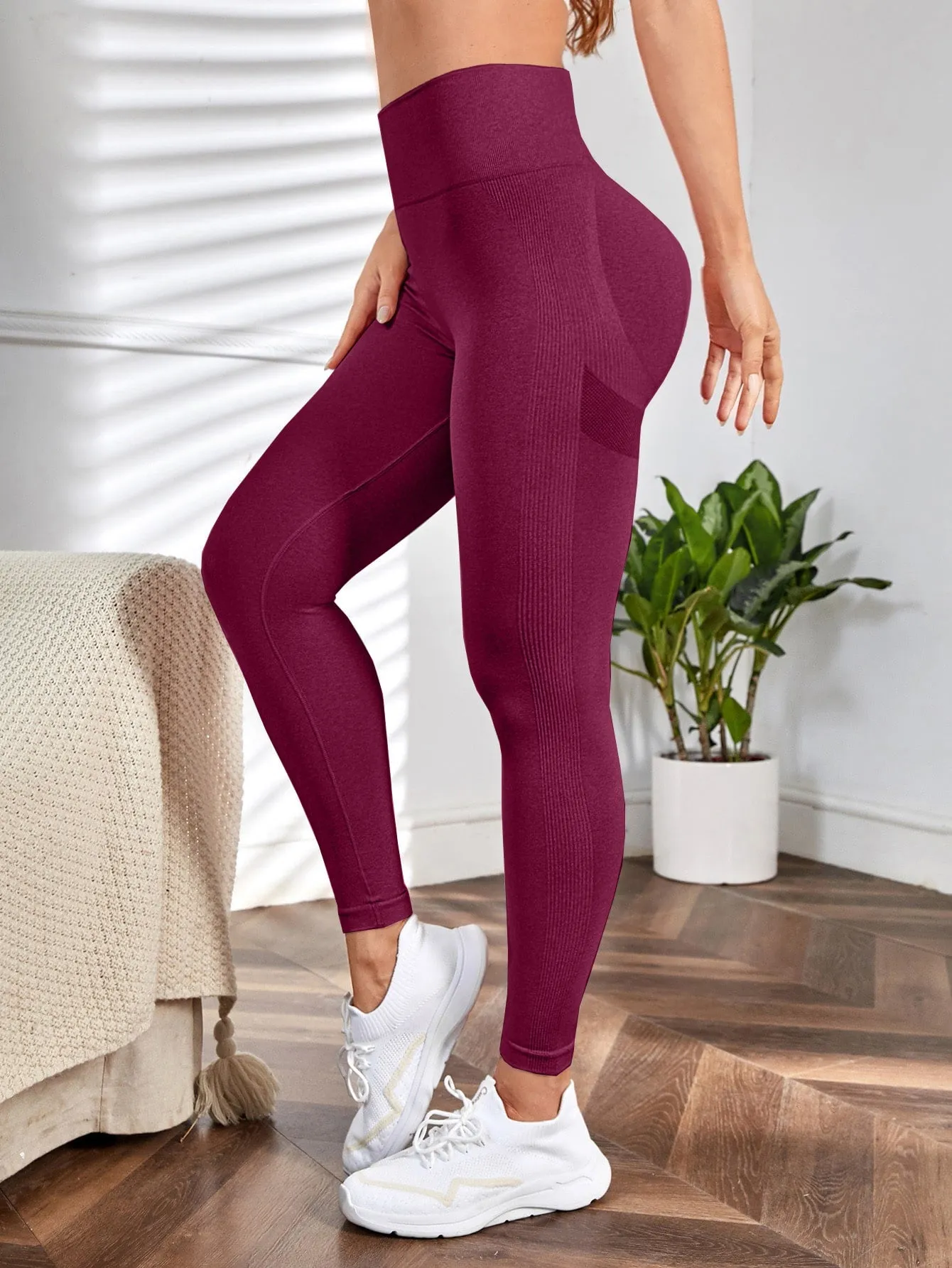 Yoga Leggings Seamless Wide Waistband Scrunch Butt Training Tights