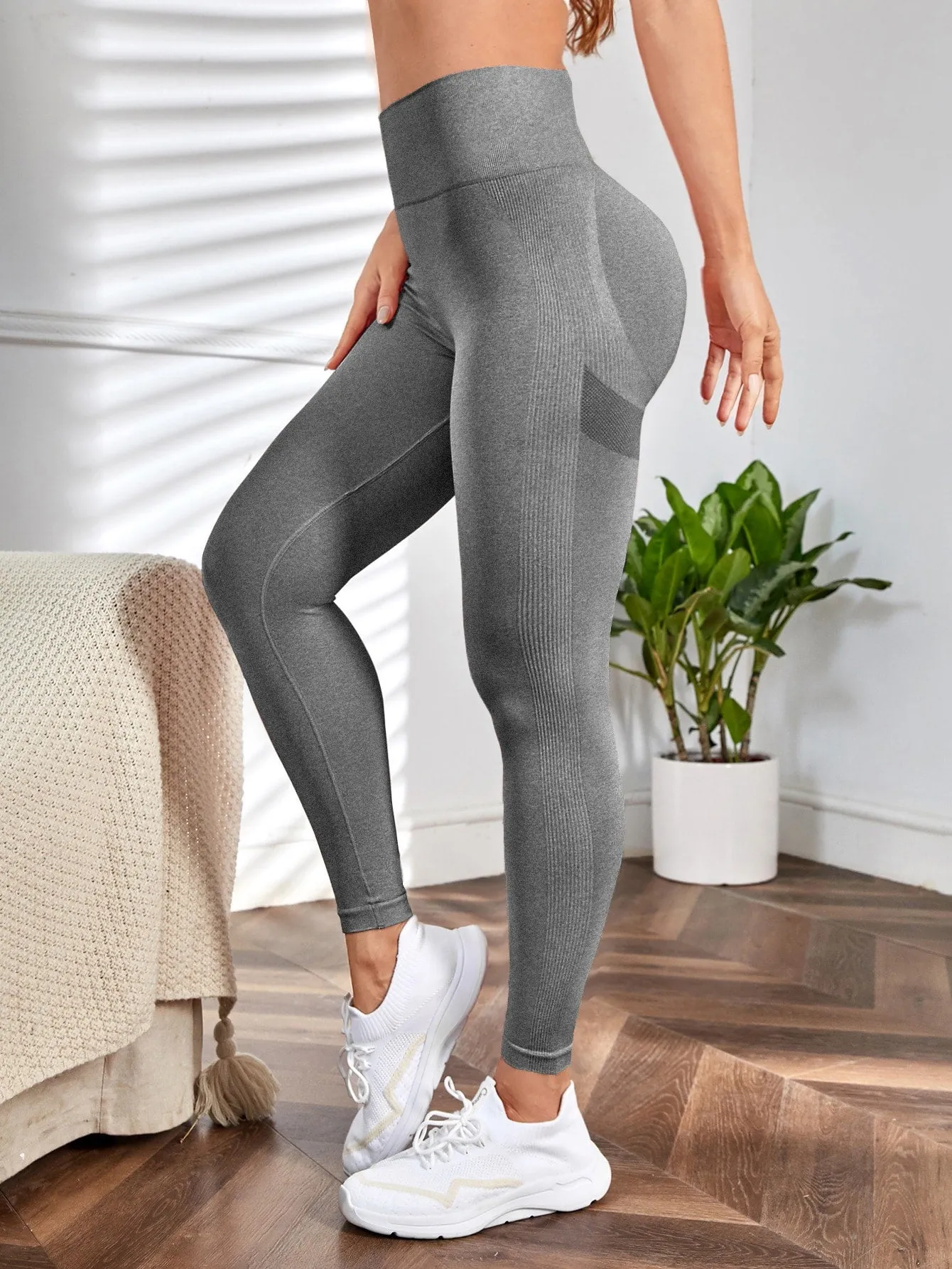 Yoga Leggings Seamless Wide Waistband Scrunch Butt Training Tights