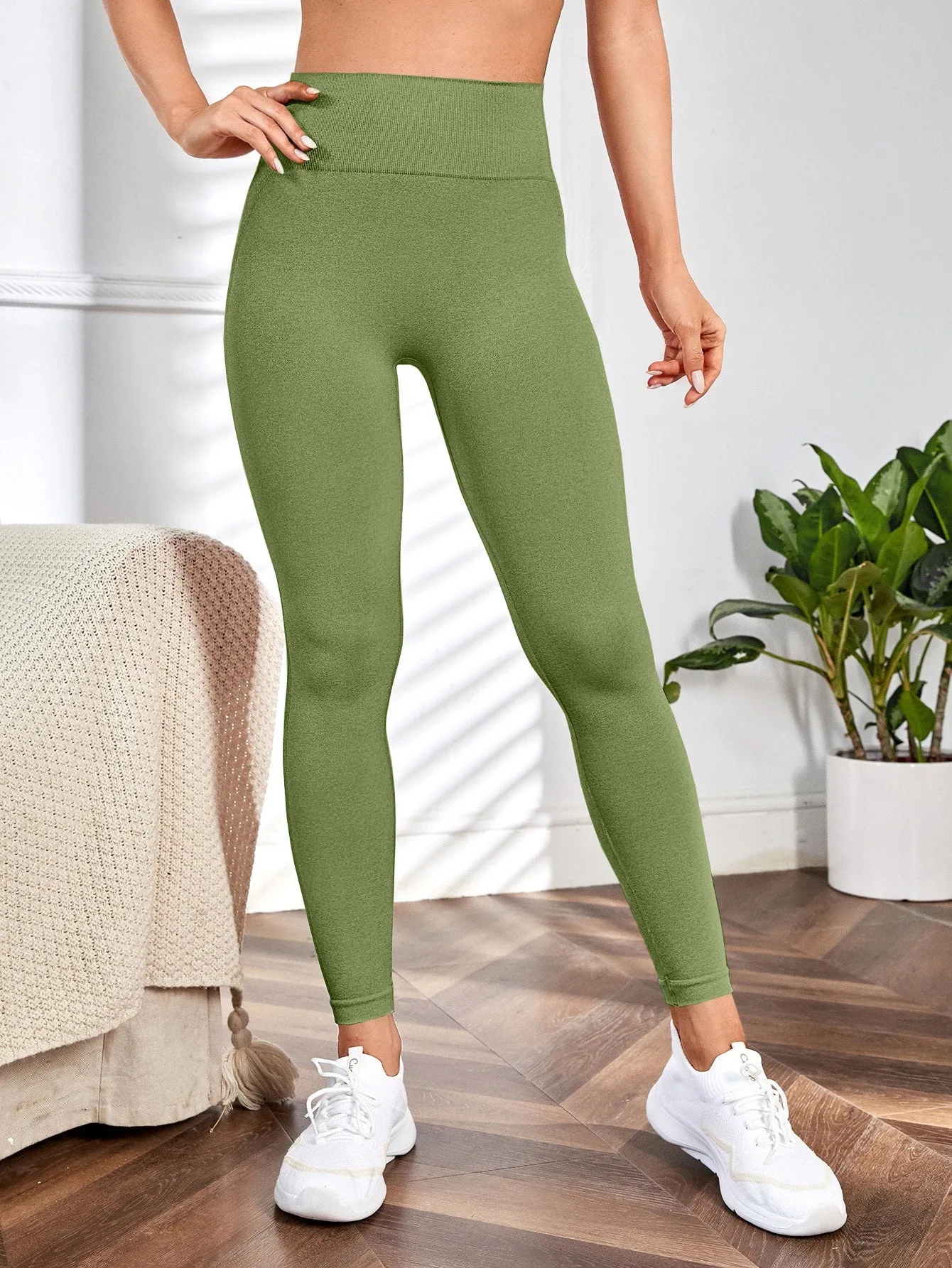 Yoga Leggings Seamless Wide Waistband Scrunch Butt Training Tights