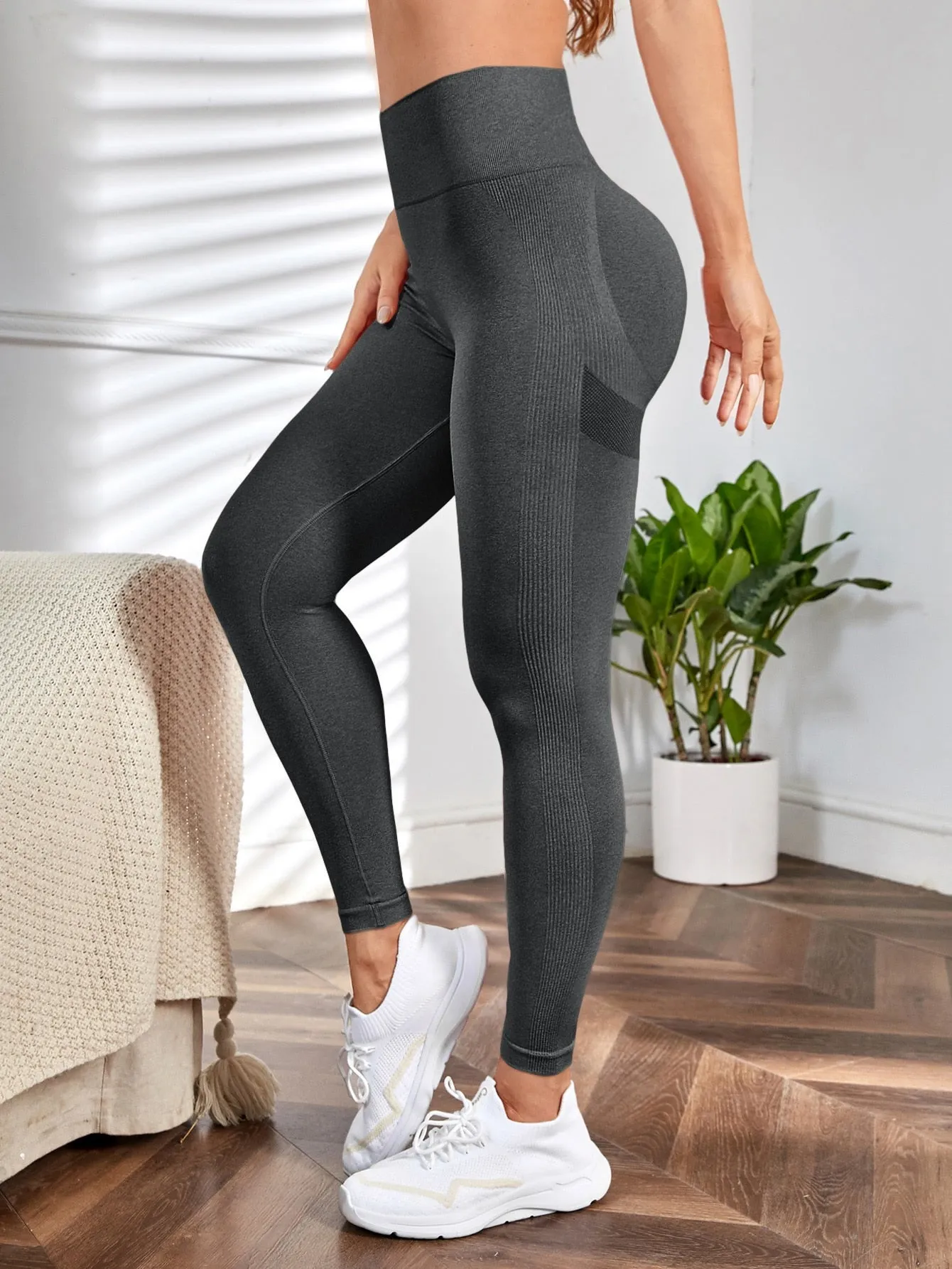 Yoga Leggings Seamless Wide Waistband Scrunch Butt Training Tights