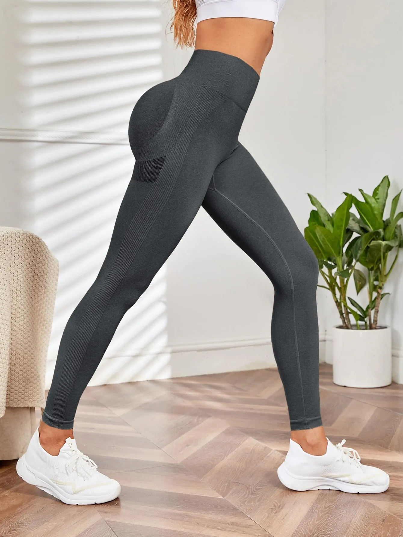 Yoga Leggings Seamless Wide Waistband Scrunch Butt Training Tights