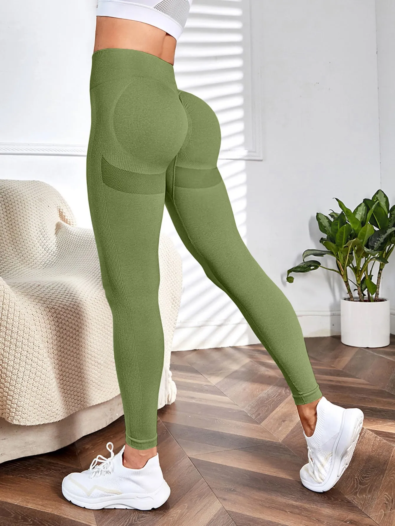 Yoga Leggings Seamless Wide Waistband Scrunch Butt Training Tights