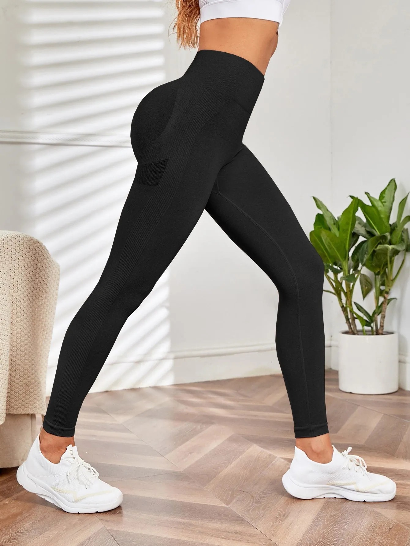 Yoga Leggings Seamless Wide Waistband Scrunch Butt Training Tights