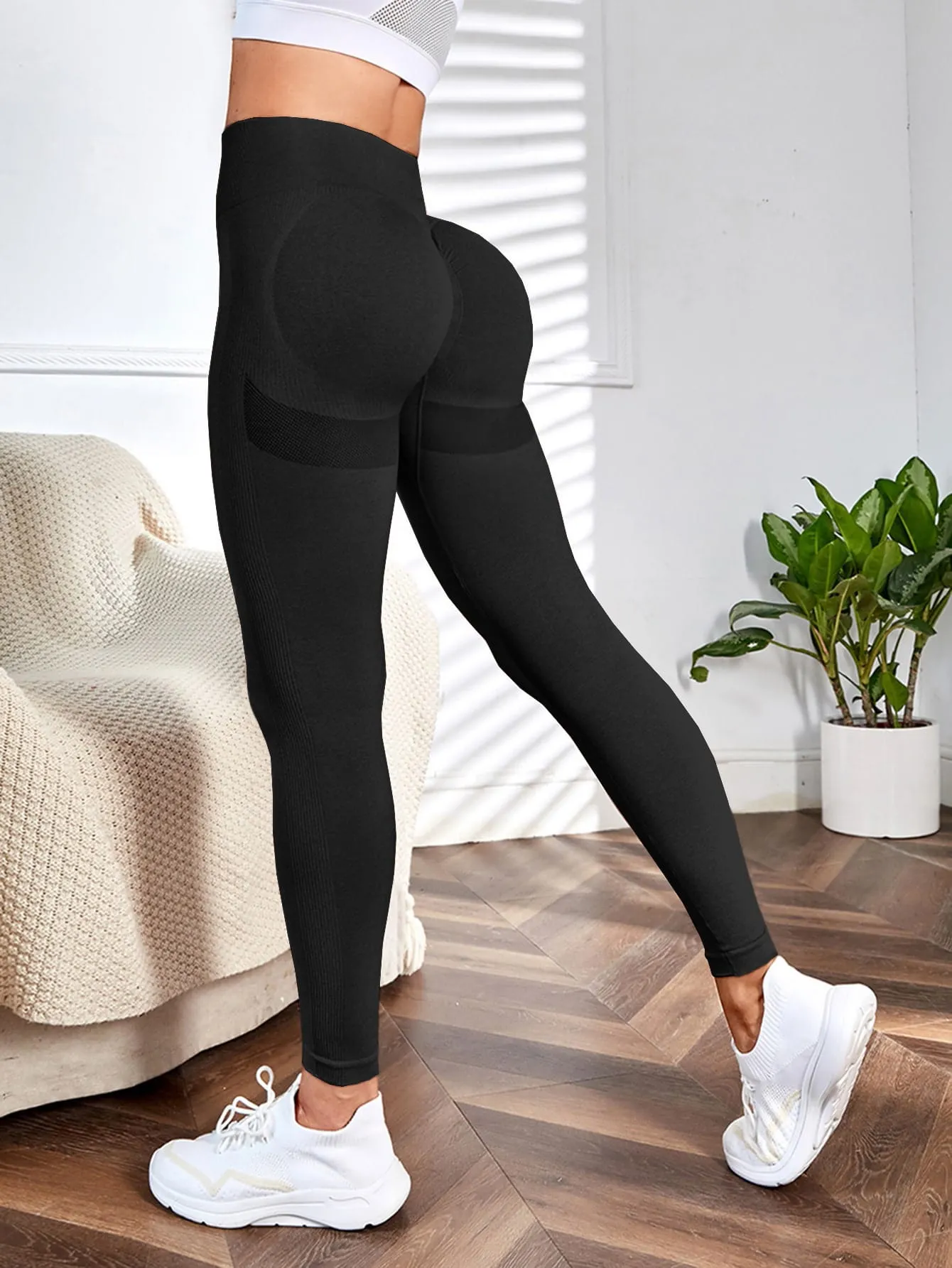 Yoga Leggings Seamless Wide Waistband Scrunch Butt Training Tights