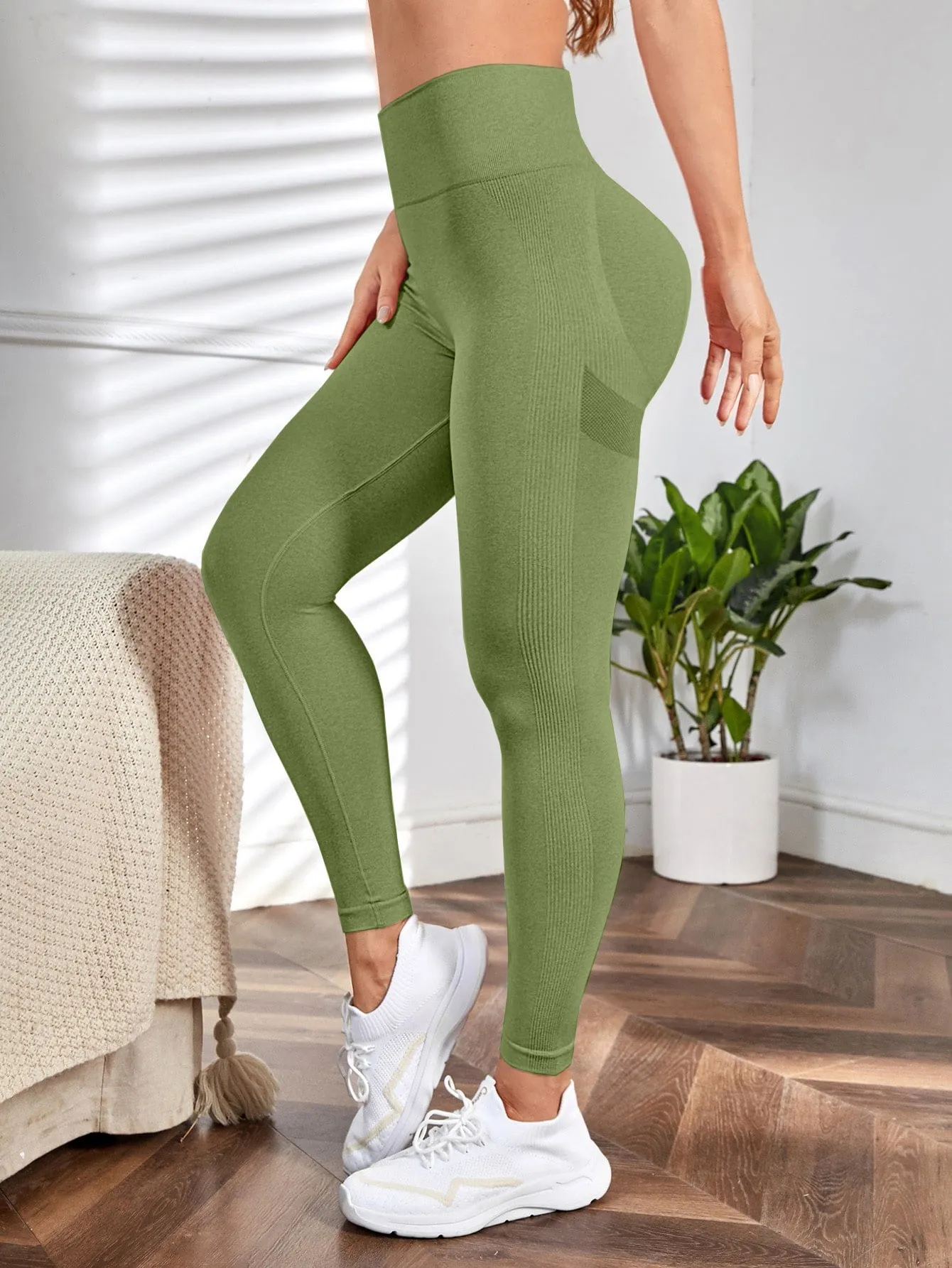 Yoga Leggings Seamless Wide Waistband Scrunch Butt Training Tights