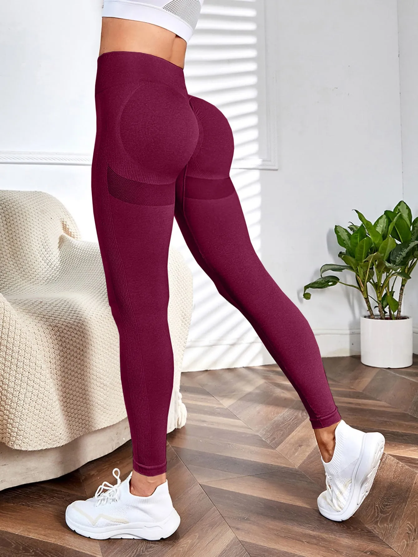 Yoga Leggings Seamless Wide Waistband Scrunch Butt Training Tights