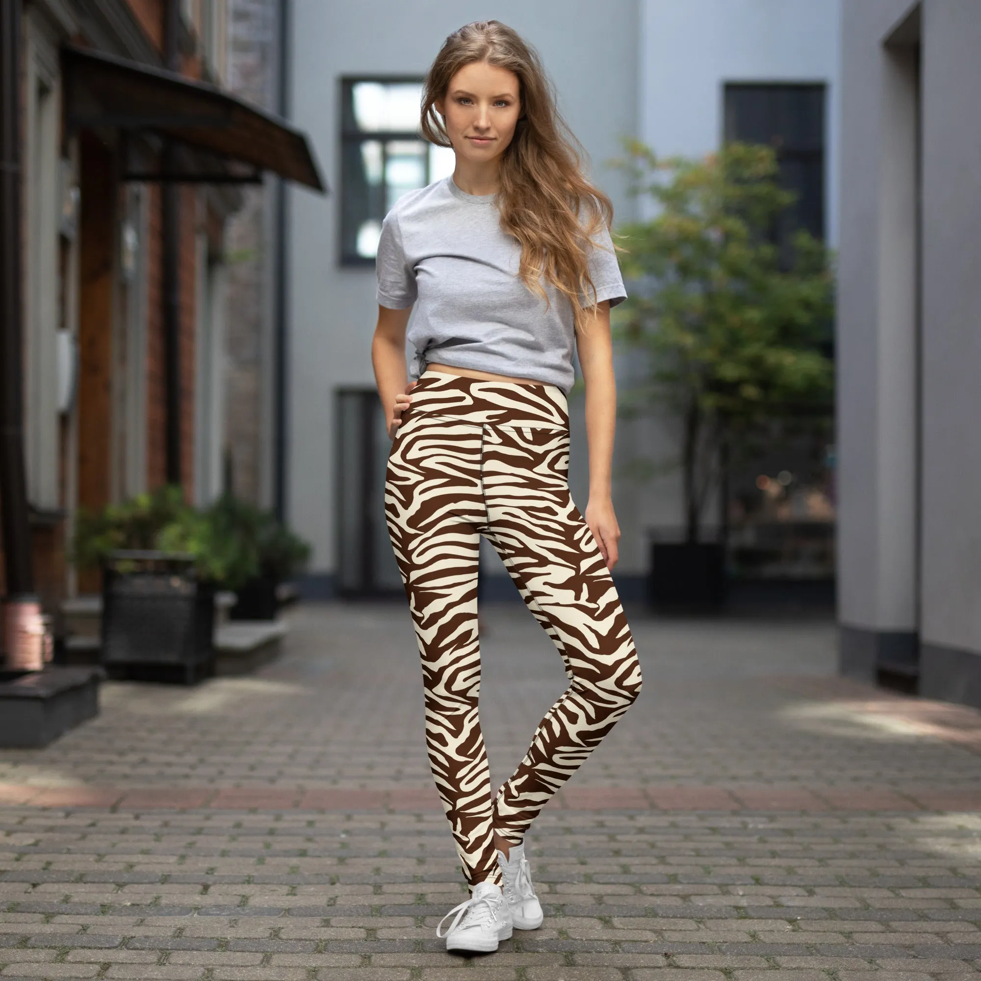 Zebra Pinted High waisted Leggings with contrast stitching