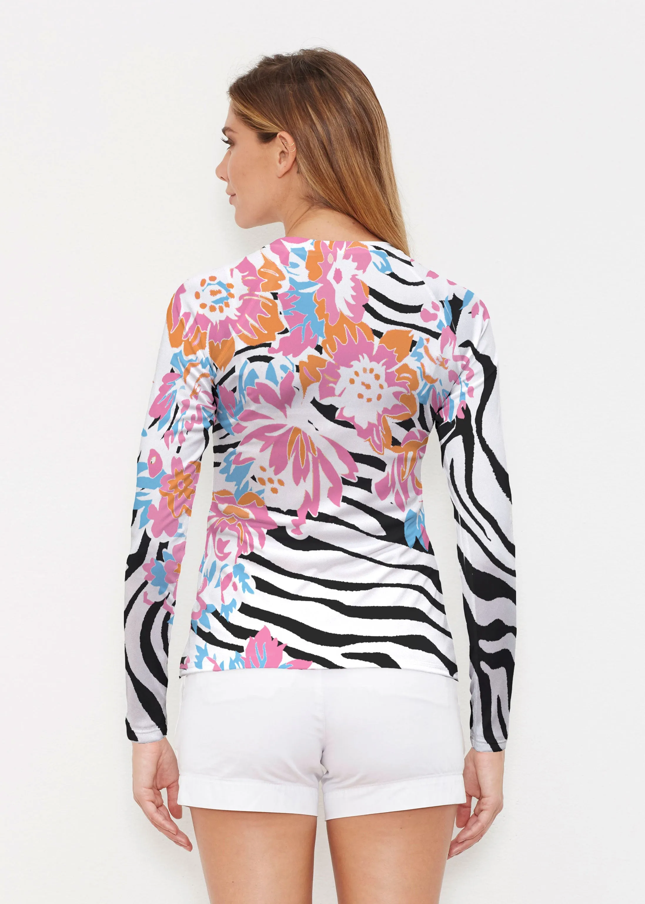 Zebra Posy Black (8118) ~ Long Sleeve Rash Guard