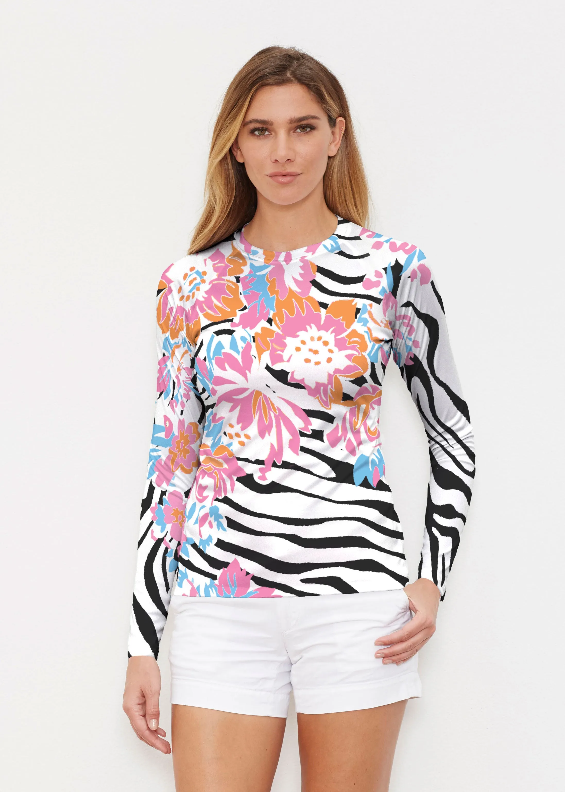 Zebra Posy Black (8118) ~ Long Sleeve Rash Guard