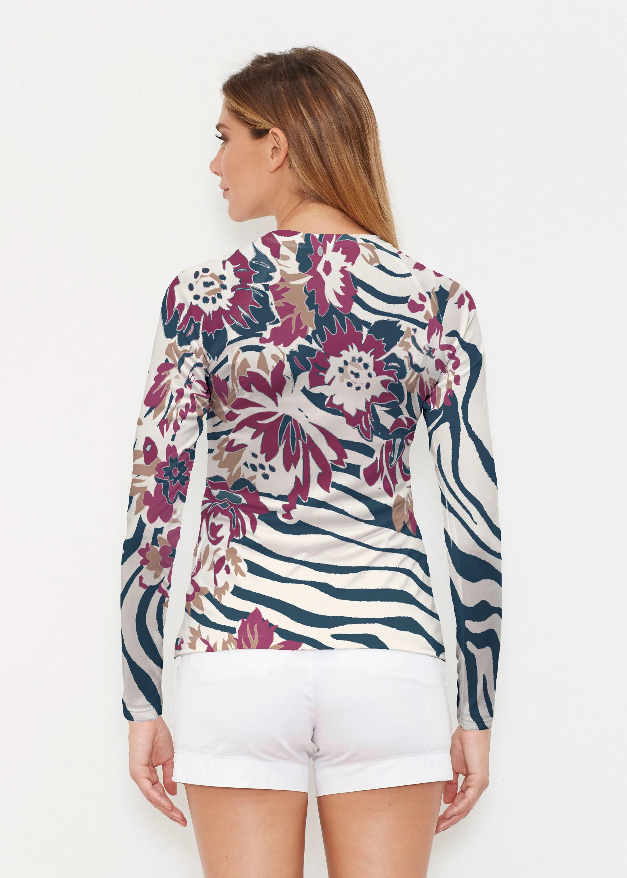 Zebra Posy Navy (8123) ~ Long Sleeve Rash Guard